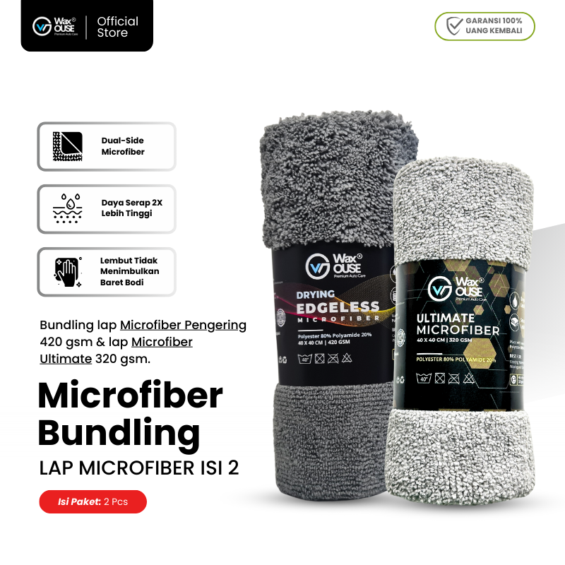 Paket Bundling Lap Microfiber Mobil & Motor Drying Edgeless 420GSM + Ultimate Microfiber 320GSM (Isi 2 Pcs) Harga 48,027 rupiah*Gratis Ongkir