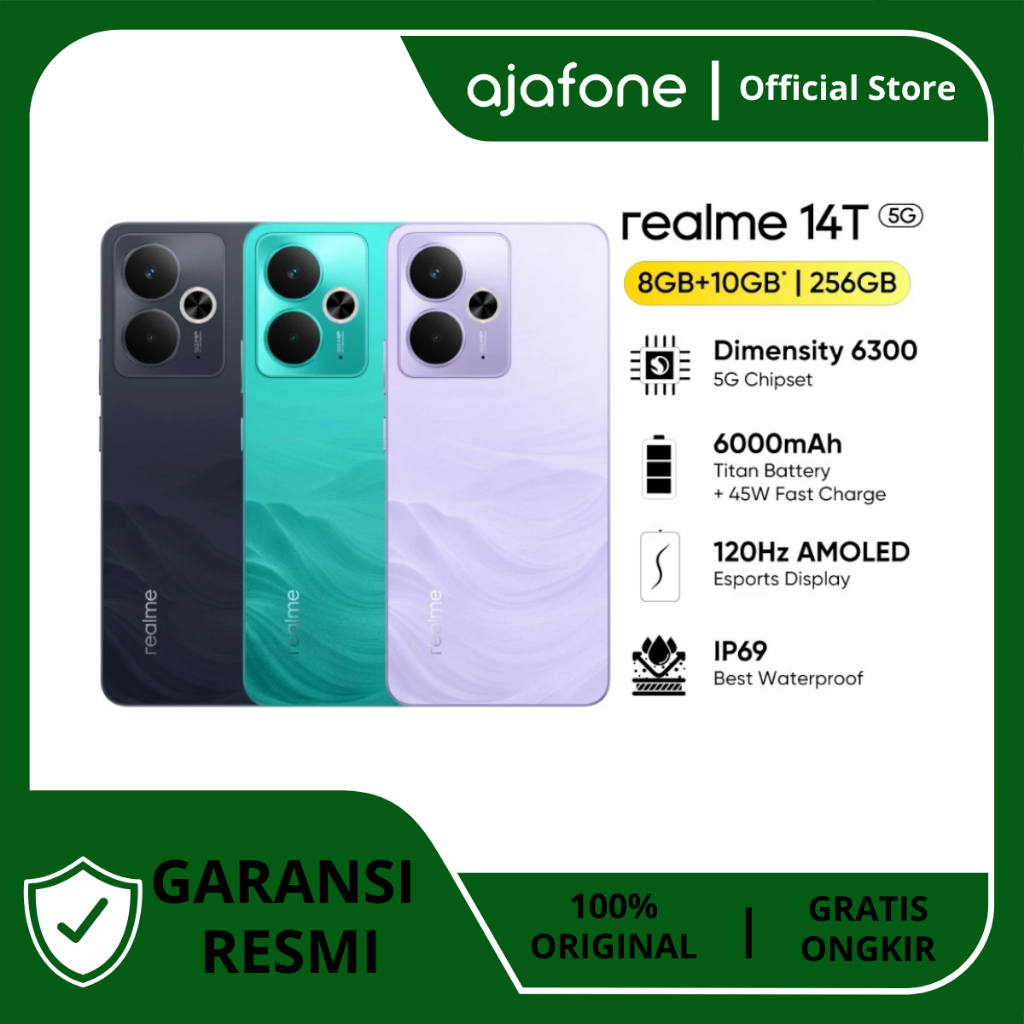 Realme 14T 5G RAM 8/256GB | 8/128GB original warranty official realme Indonesia Harga 3,599,000 rupiah*Gratis Ongkir