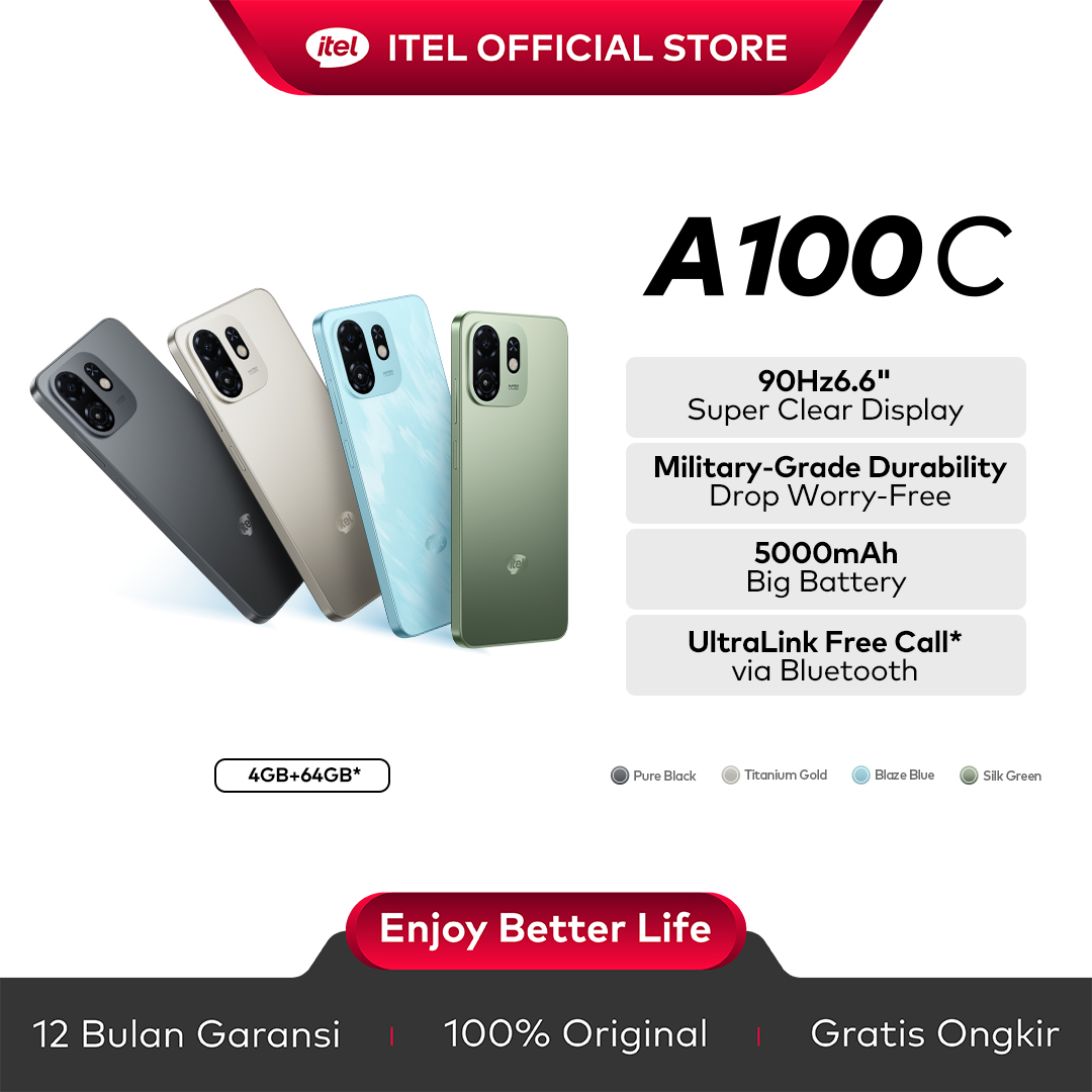 Itel A100C 4+64GB 6.6-Inch 90Hz Screen Rugged Military-Grade Big Memory Ultralink Free Call 5000Mah Battery Harga  1,299,000 Ringgit*Penghantaran Percuma