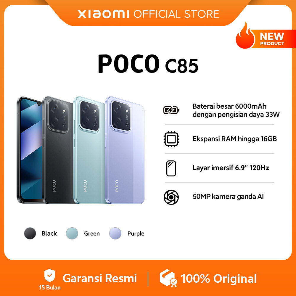 Poco C85 (6/128 Gb) (8/256 Gb) Large 6000Mah Battery with 33W Charging | Ram Expansion up to 16Gb | 6.9-Inch 120Hz Immersive Display | 50Mp Dual Camera Ai [Official Store] Harga 1,499,000 rupiah*Gratis Ongkir