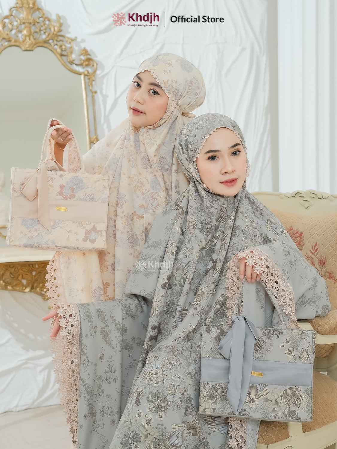 Khadijahlabel Mukena Jumbo Dewasa Terbaru Premium Renda Mewah Motif Bunga Majdina Harga 259,900 rupiah*Gratis Ongkir