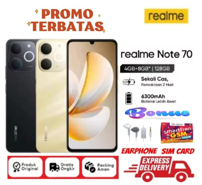 Realme Note 70 4+128Gb | 6300Mah Battery | Warranty | Full Set Giá 1,350,000 Đồng*Miễn phí vận chuyển