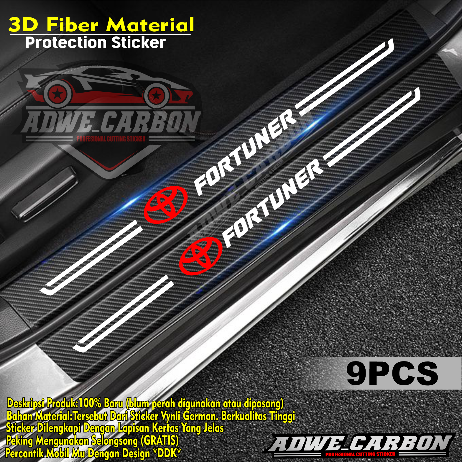 4pintu sill plate toyota fortuner stiker karbon 3d pelindung pijakan kaki mobil fortuner aksesoris mobil fortuner Harga 30,000 rupiah*Gratis Ongkir
