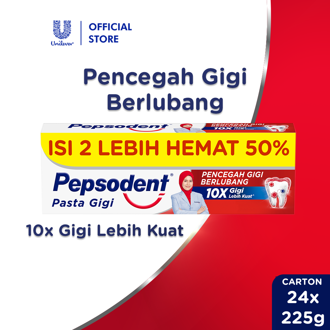 Pepsodent Pasta Gigi Pencegah Gigi Berlubang 225gr x2 Isi 24 pcs [Karton] Harga 521,500 rupiah*Gratis Ongkir
