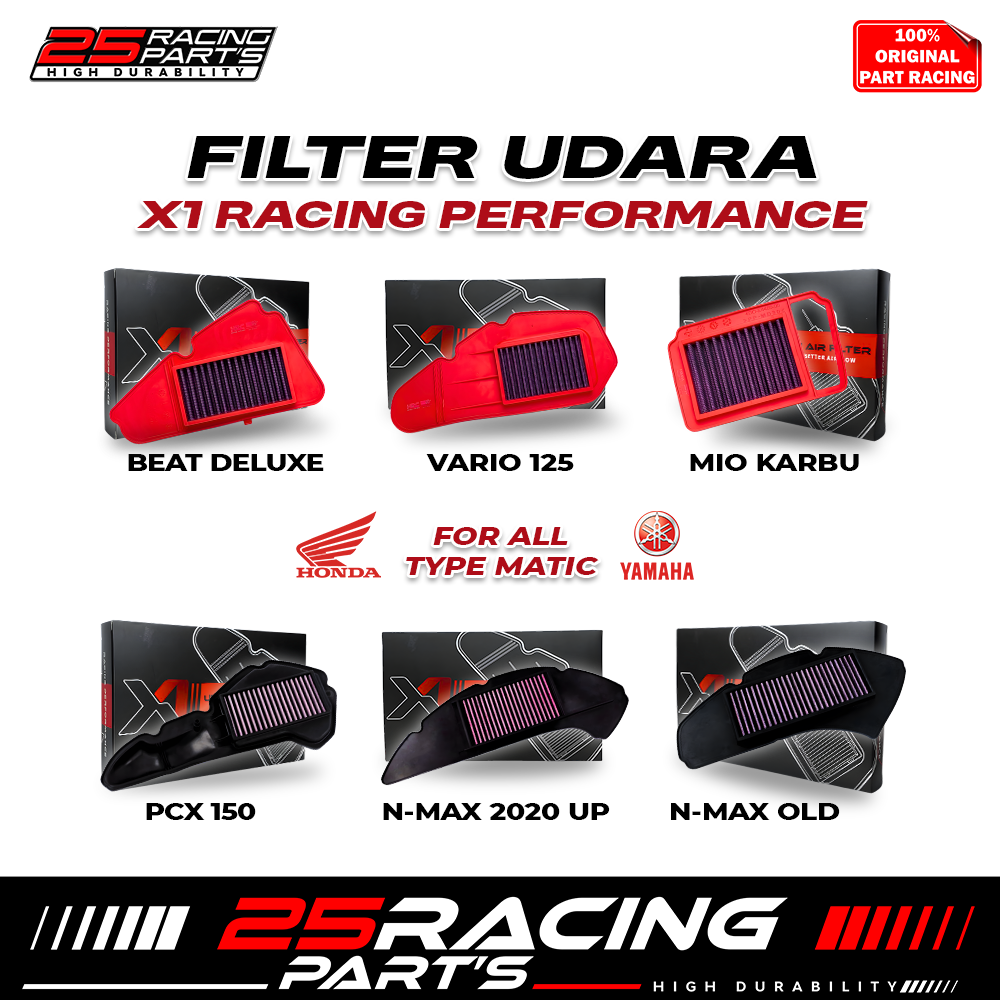 Racing Air Filter- X1 Racing- All Type Matic- Nmax Aerox- Pcx Vario- Beat Genio- Mio- Pnp Harga 137,250 Ringgit*Penghantaran Percuma