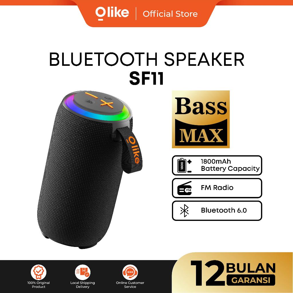 Olike speaker Bluetooth SF11 with LED light HD audio stereo bass Max + Radio FM | IPX4 water resistant | 8 jam playtime | Bluetooth 6.0 Harga 142,500 rupiah*Gratis Ongkir