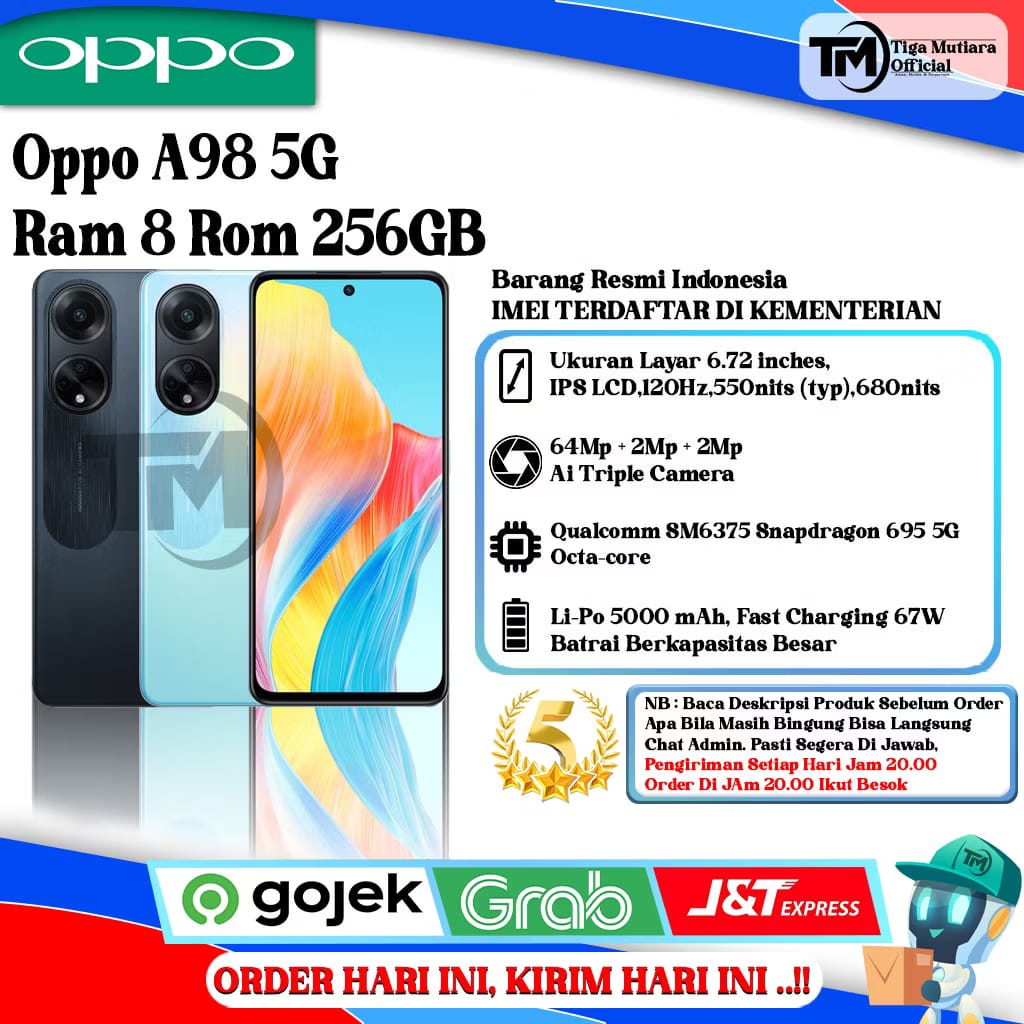 A98 5G Ram 8 Rom 256GB Harga 2,450,000 rupiah*Gratis Ongkir