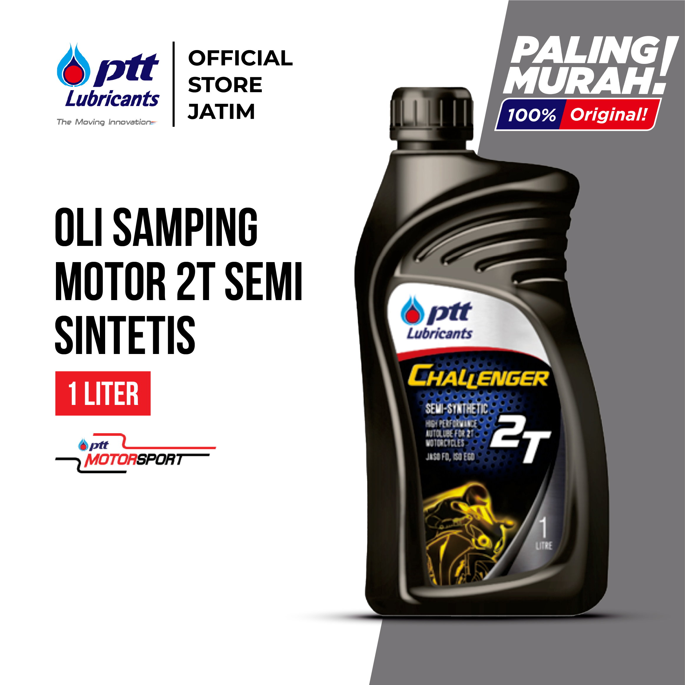 Ptt Motorcycle Side Oil Lubricants Challenger 2t Jaso Fd/Tc; Iso Egd [1L] Harga 93,750 rupiah*Gratis Ongkir