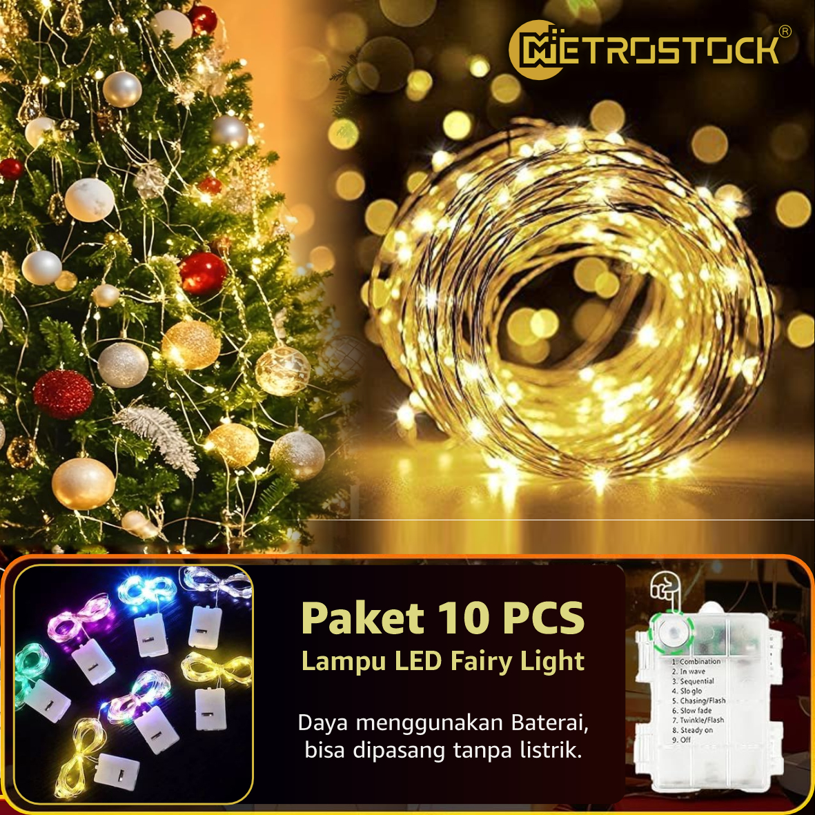 Pack of 10 PCs Christmas Lights LED fairy string light battery wire Tumblr ornamental Christmas tree b…