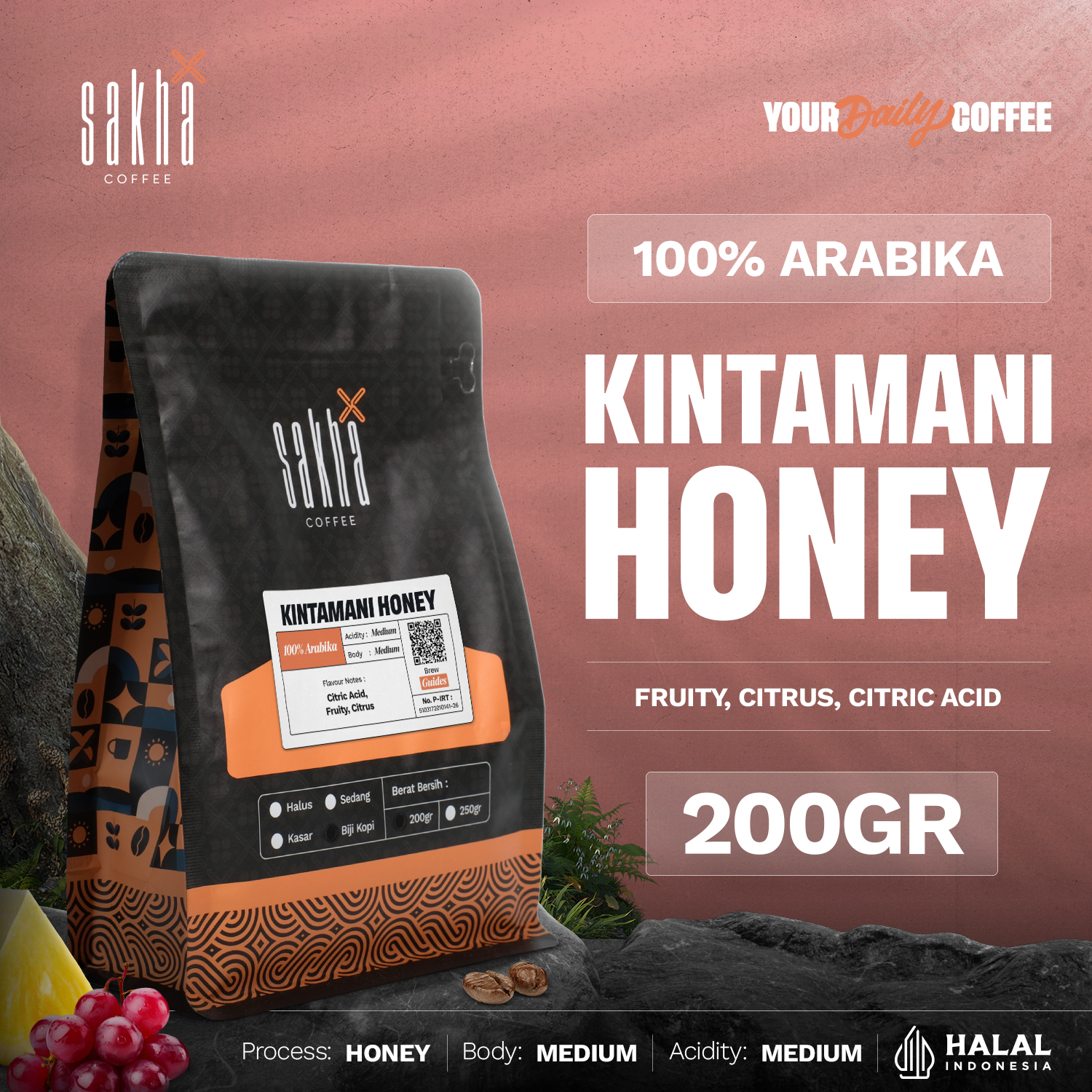 Bali Arabica Coffee Beans Kintamani Honey Arabica Coffee Roast Bean 200Gr