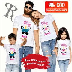 BAJU KAOS COUPLE KELUARGA | KAOS CUSTOM FAMILY CUSTOM ULANG TAHUN TEMA UNICORN -BISA REQUEST TULISAN