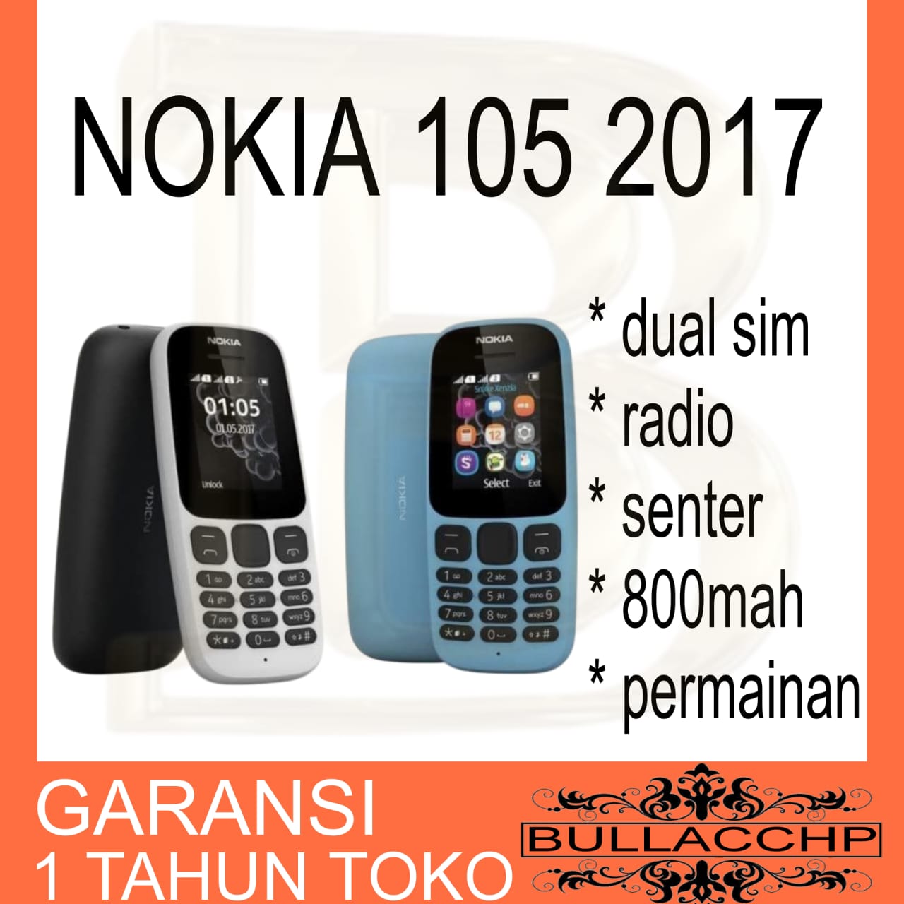 HP NOKIA 105 2017 (BARU) [GARANSI 1 TAHUN] - HP Jadul Dual SIM, Baterai Awet, Radio, Senter Harga 110,900 rupiah*Gratis Ongkir