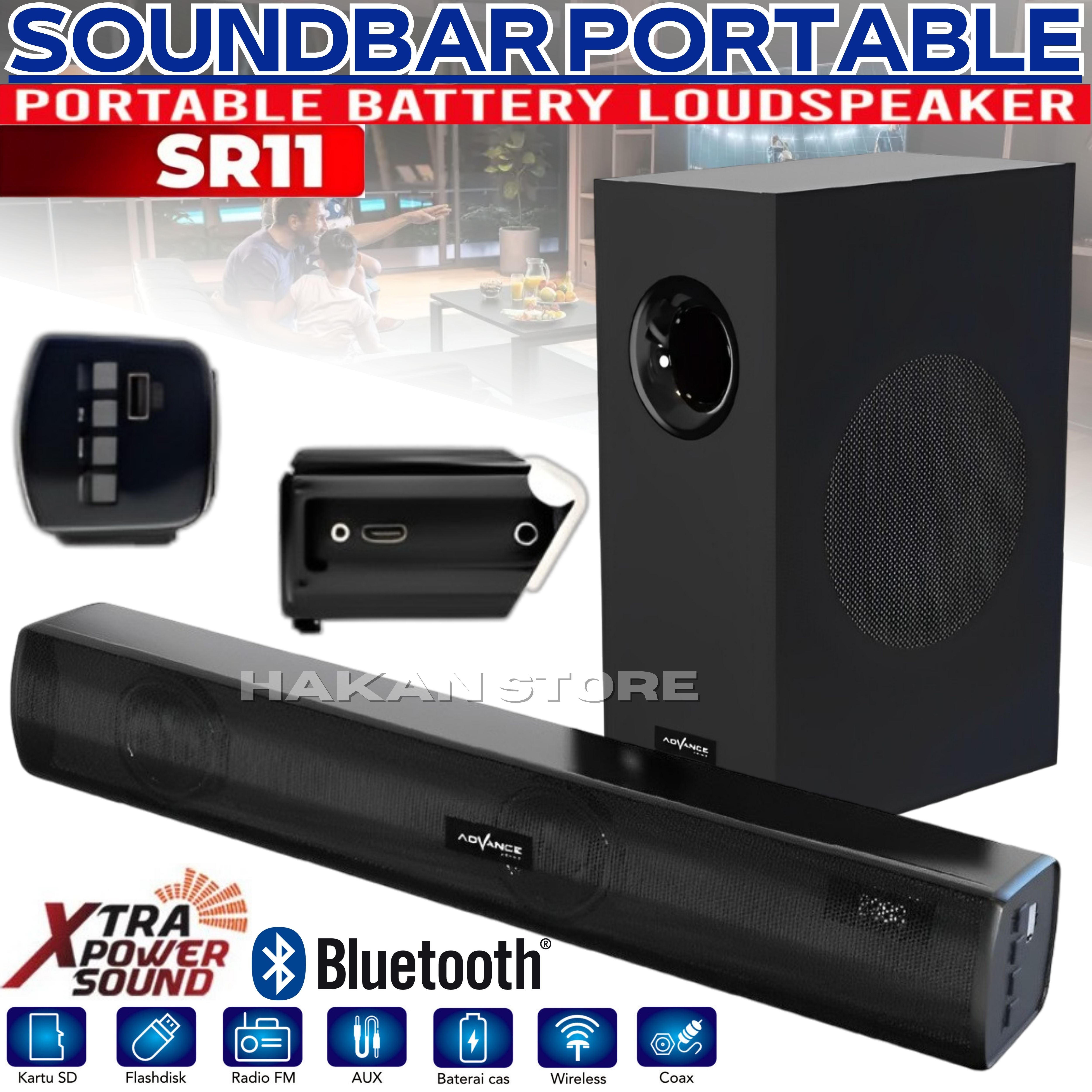 Speaker Bluetooth Soundbar TV Subwoofer Super Bass ADVANCE SR-11 BT  Speakers Laptop Gaming Wireless Musik Box Full Bass Desktop Komputer Hi-Fi  Audio