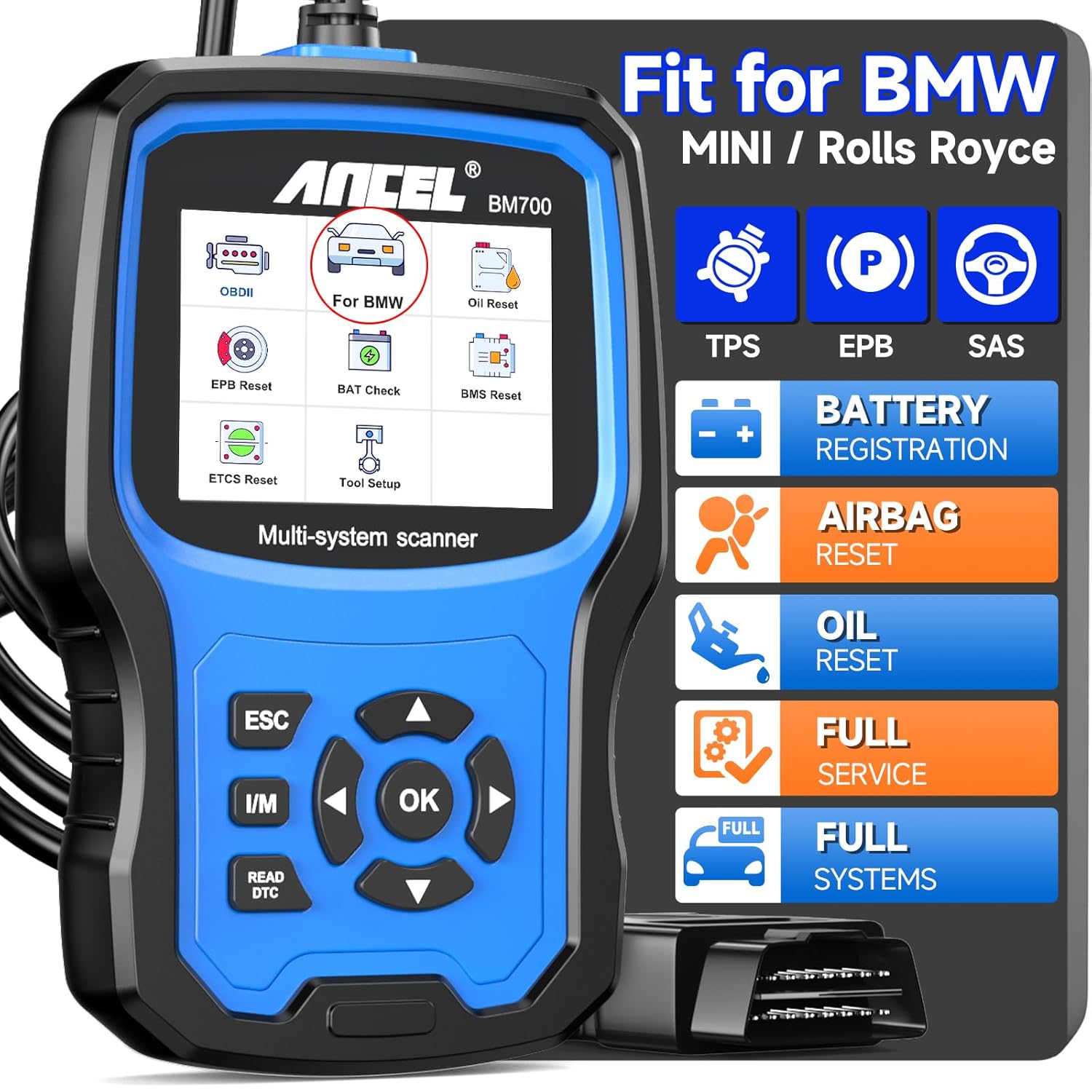 Ancel BM700 Fit for BMW OBD2 Scanner Full System Diagnostic Scan Tool with All Reset Services, Battery Registration Tool for BMW Mini Cooper Code Reader, Enhanced CBS Reset/Correct, EGS, CAS Reset Harga 1,290,000 Ringgit*Penghantaran Percuma