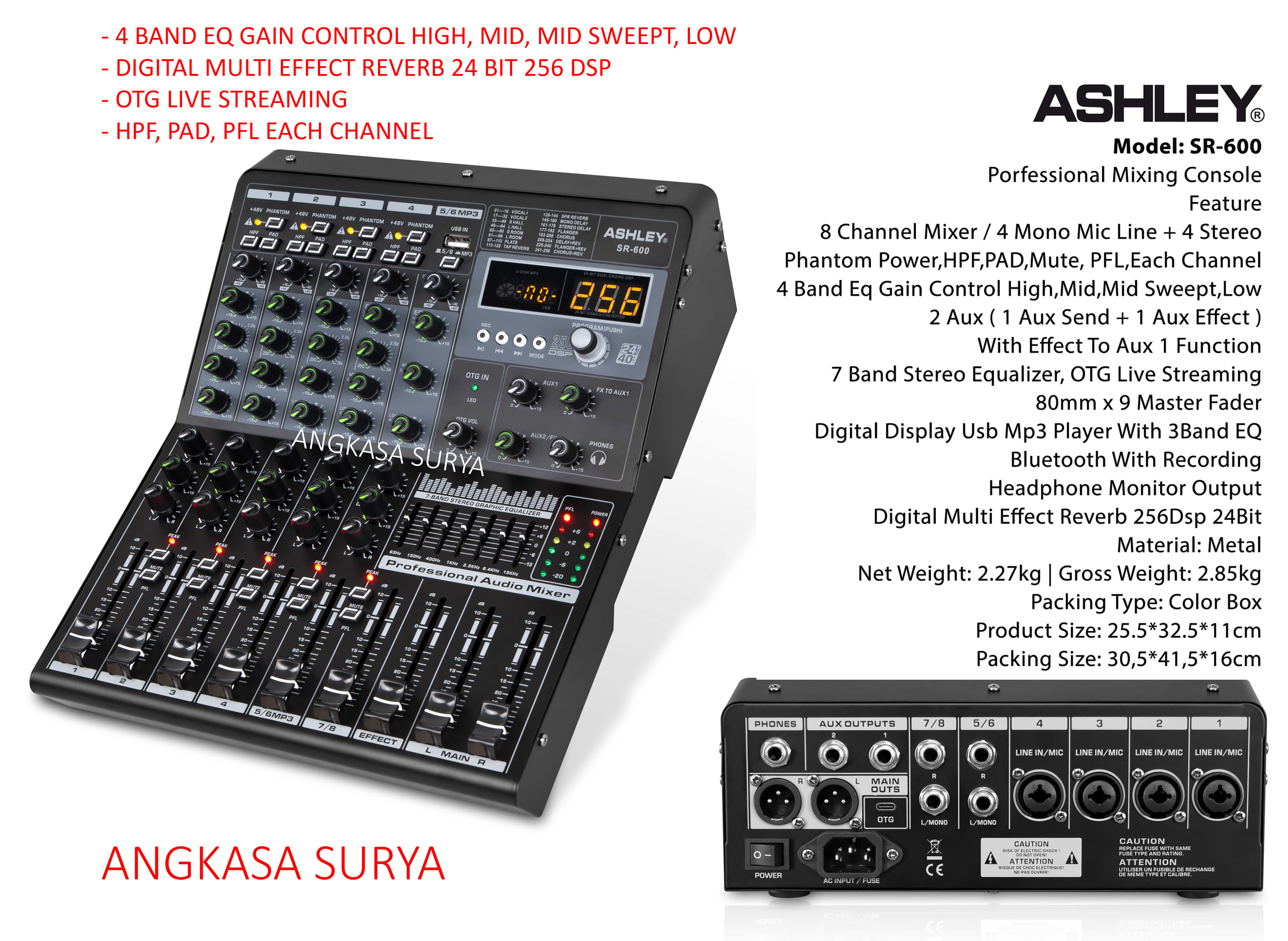 Mixer Ashley sr600 original/mixer audio Ashley SR 600 original 4 tone, pad, HPF, PFL reverb 256 - Merek Ashley Harga 1,000,000 rupiah*Gratis Ongkir