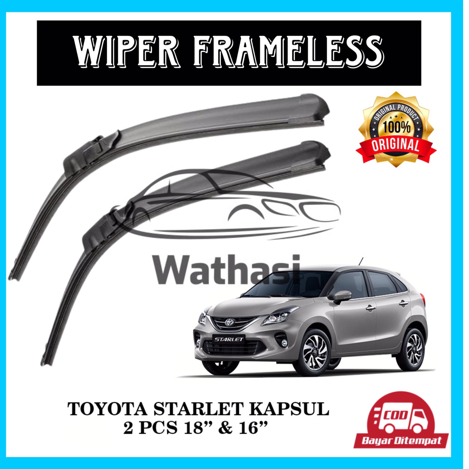 1 Set Wiper Frameless Full Karet Anti Baret Toyota Starlet Wathasi Harga 60,200 rupiah*Gratis Ongkir