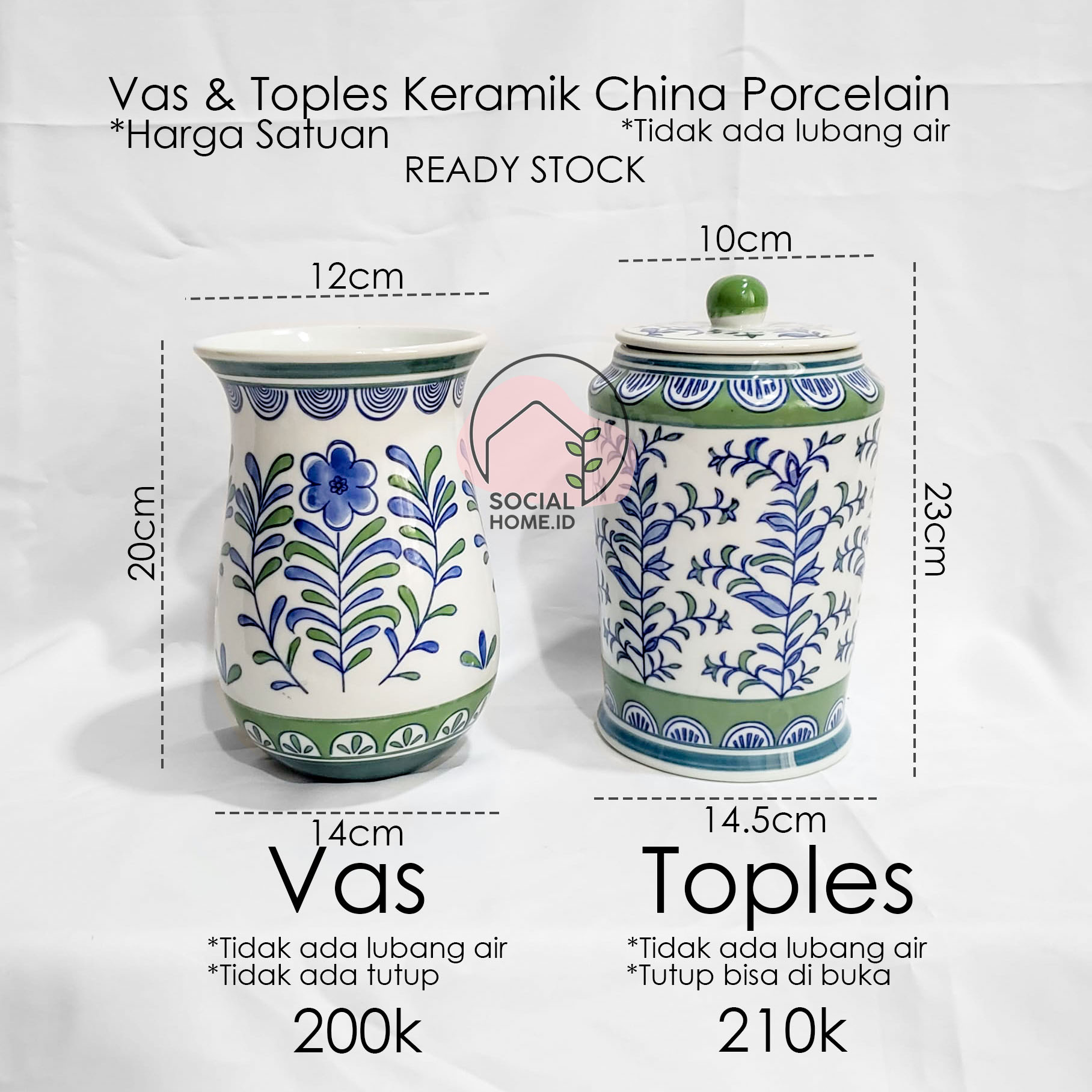 Vas Bunga, Toples Keramik China Porcelain, tochin, Hijau