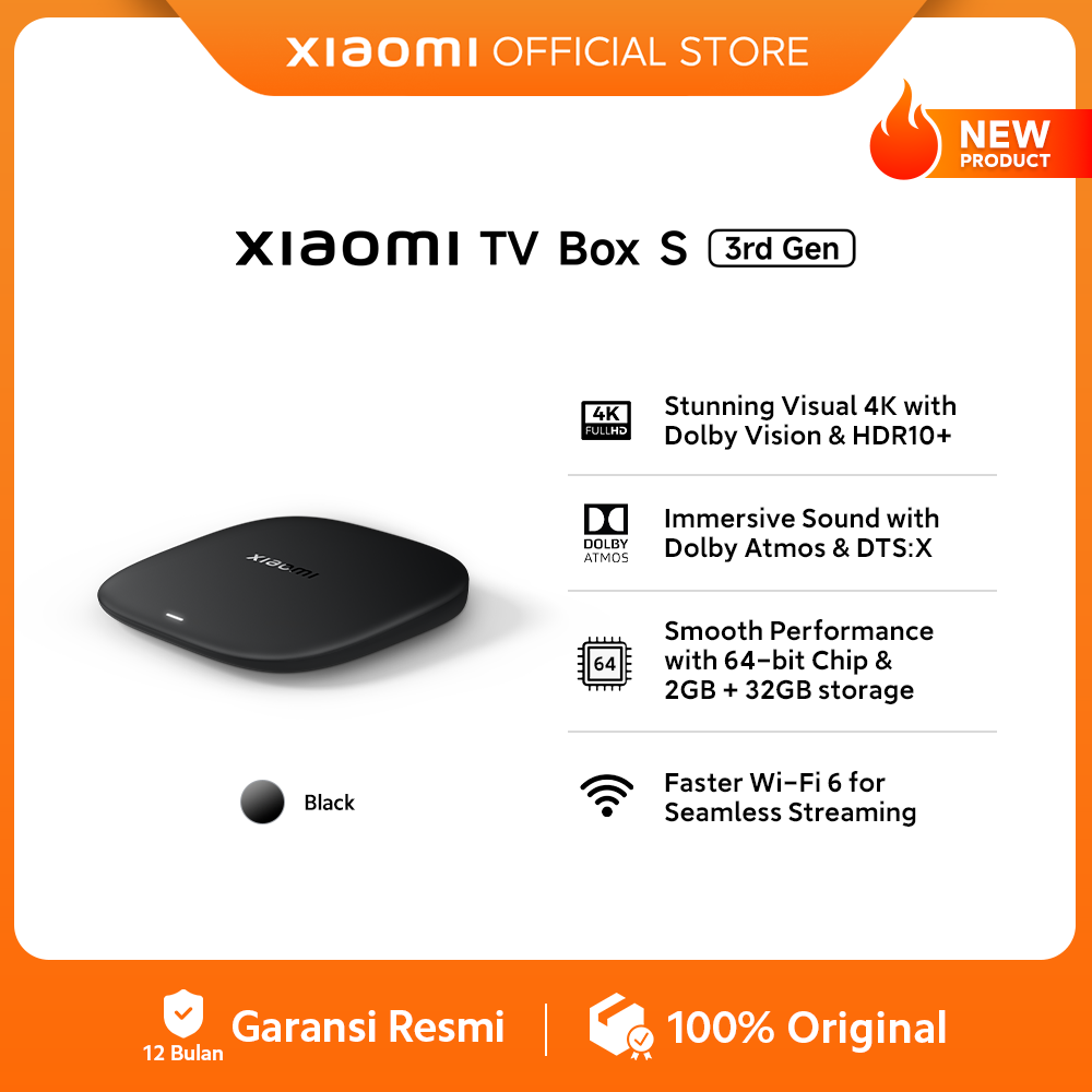Xiaomi TV Box S (3rd Gen) | Stunning Visual 4K with Dolby Vision & HDR10+ | Immersive Sound with Dolby Atmos & DTS:X | Smooth Performance with 64-bit Chip & 2GB+32GB storage | Faster Wi-Fi 6 for Seamless Streaming [Official Store] Harga 769,000 rupiah*Gratis Ongkir