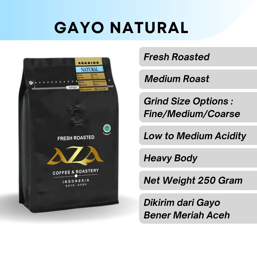 Kopi Arabica Gayo Aceh Natural Process Single Origin 250g Biji dan Bubuk Coffe Powder AZA Coffee Roast…
