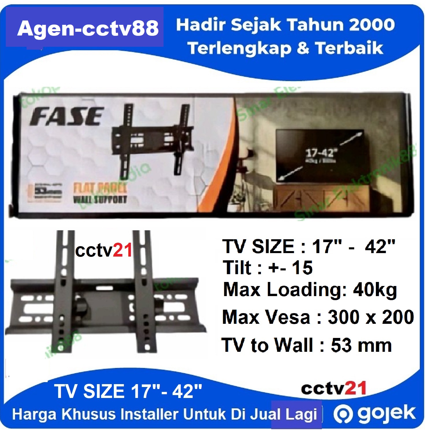 BRACKET WALL TV MONITOR LED LCD 17" - 43" FASE FB-03 ADJUSTABLE Harga Promo Agen-cctv88 Harga 45,000 rupiah*Gratis Ongkir