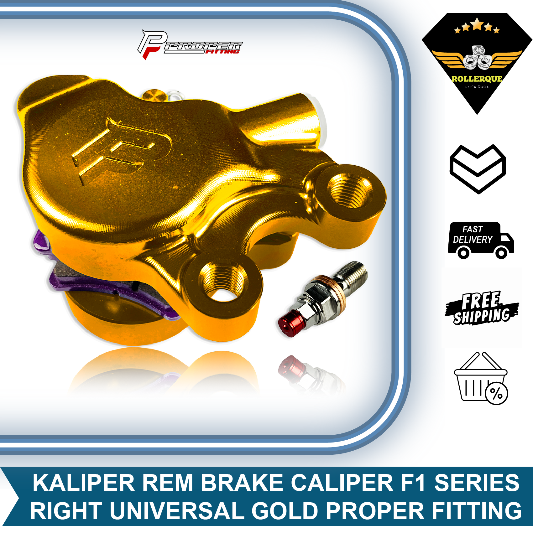 Motorcycle Brake Caliper Right Disc 2 Piston 2P Axial F1 Series Gold Gold Proper Fitting Harga 766,500 rupiah*Gratis Ongkir