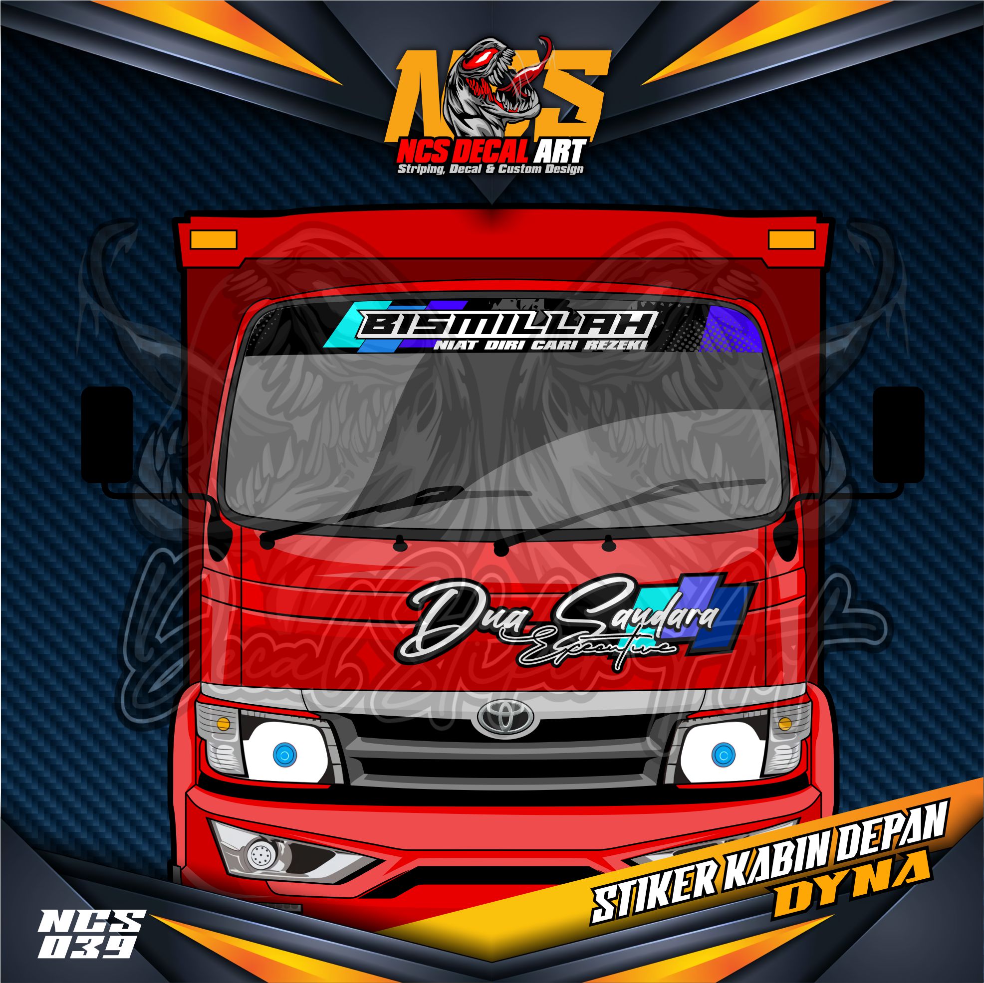 Stiker Kabin Depan Truk Toyota Dyna,Ragasa,umplung,giga dll DUA SAUDARA Bisa Request Kata-kata/Gambar,dll - Stiker Variasi Mobil/Truk/Pick Up/Motor,dll Harga 48,750 rupiah*Gratis Ongkir