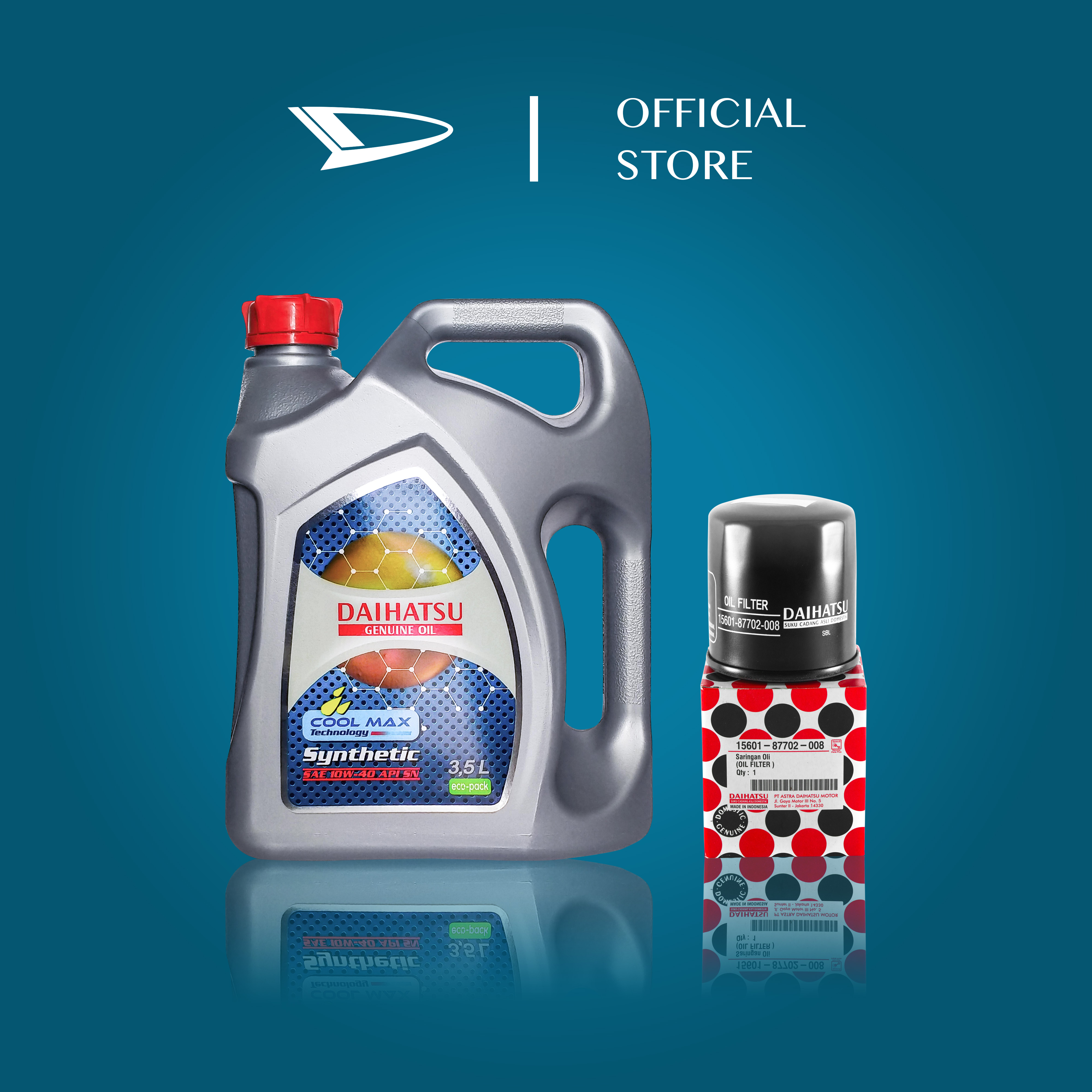 Oli Mesin - Daihatsu Genuine Oil 10W-40 API SN Synthetic 3.5L + Oil Filter 15601-87702-008 Harga 315,750 rupiah*Gratis Ongkir