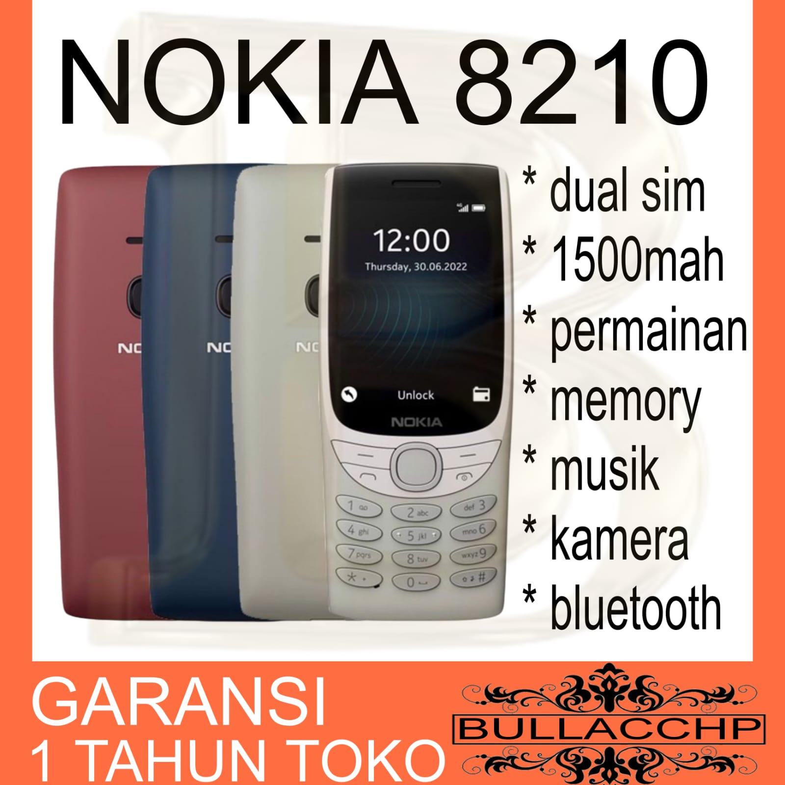 HP NOKIA 8210 2022 (BARU) [GARANSI 1 TAHUN] Kamera, Memori, Musik, Radio, Bluetooth, Senter, Awet Harga 180,000 rupiah*Gratis Ongkir