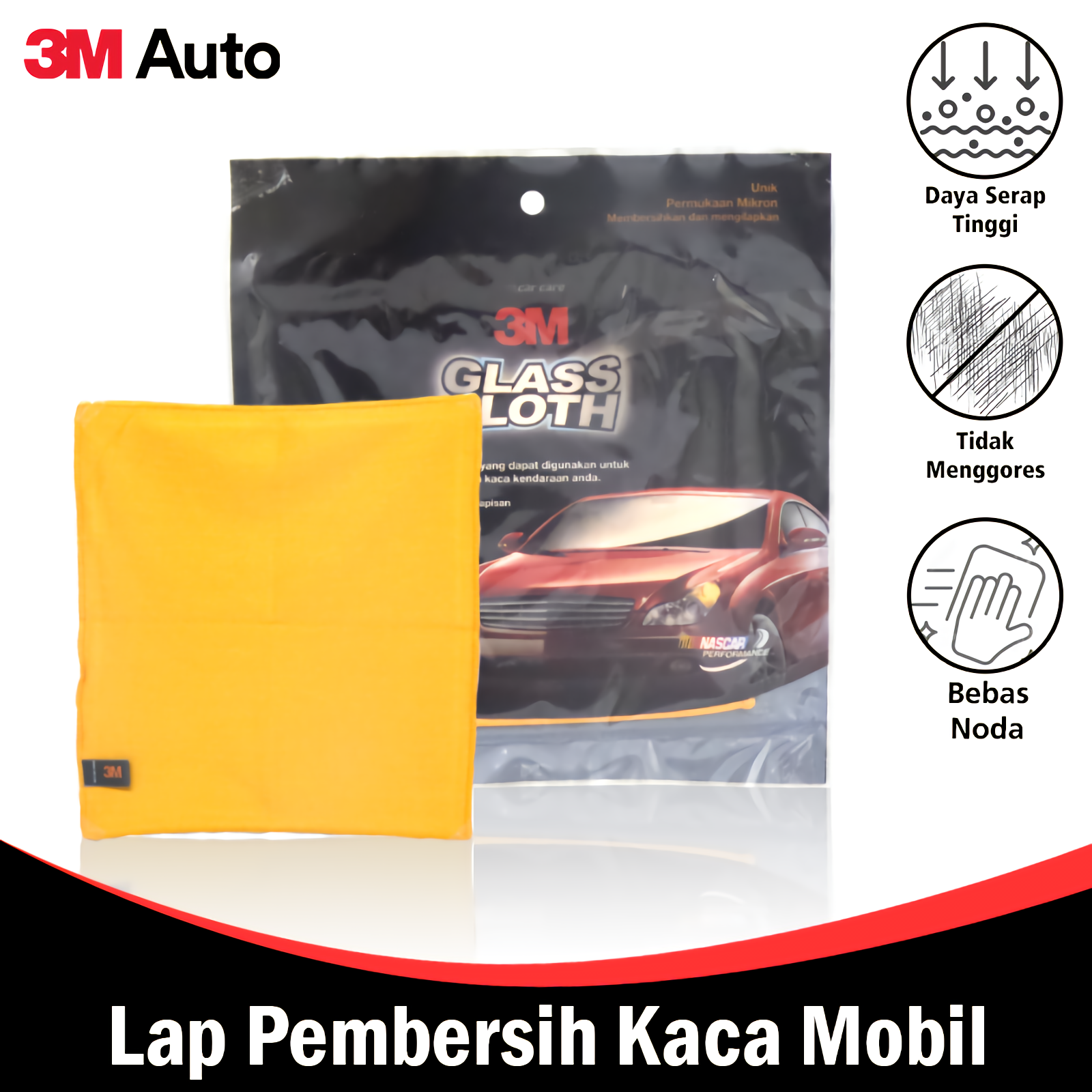 3M Auto Kain Lap Kaca Mobil 30 x30 CM Microfiber Glass Cloth Cleaning 3M-PN-37804 Harga 35,700 rupiah*Gratis Ongkir