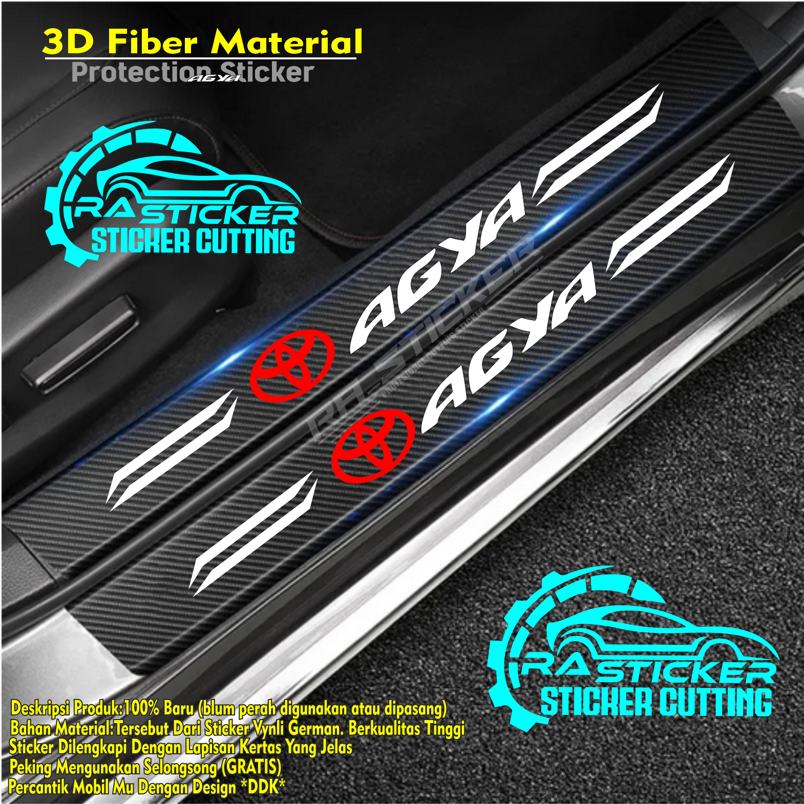 9 Pcs Stiker Pelindung Pintu Mobil Agya 3D Door Sill Plate Guard Toyota Stiker Pelindung Pijakan Lantai Pintu Mobil Harga 30,000 rupiah*Gratis Ongkir