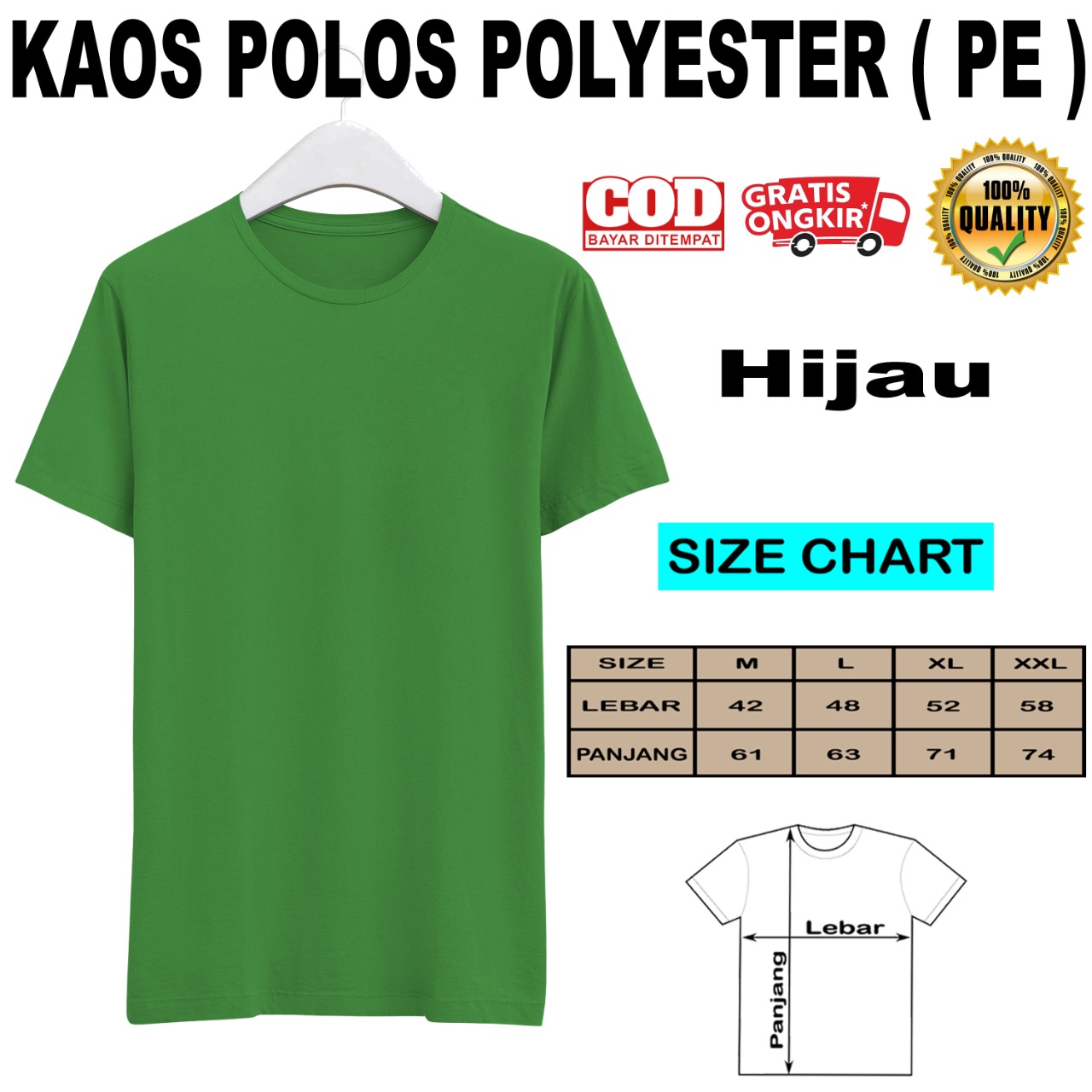 JURAGAN DISTRO KAOS POLOS LENGAN PENDEK PE (POLYESTER) WARNA HIJAU