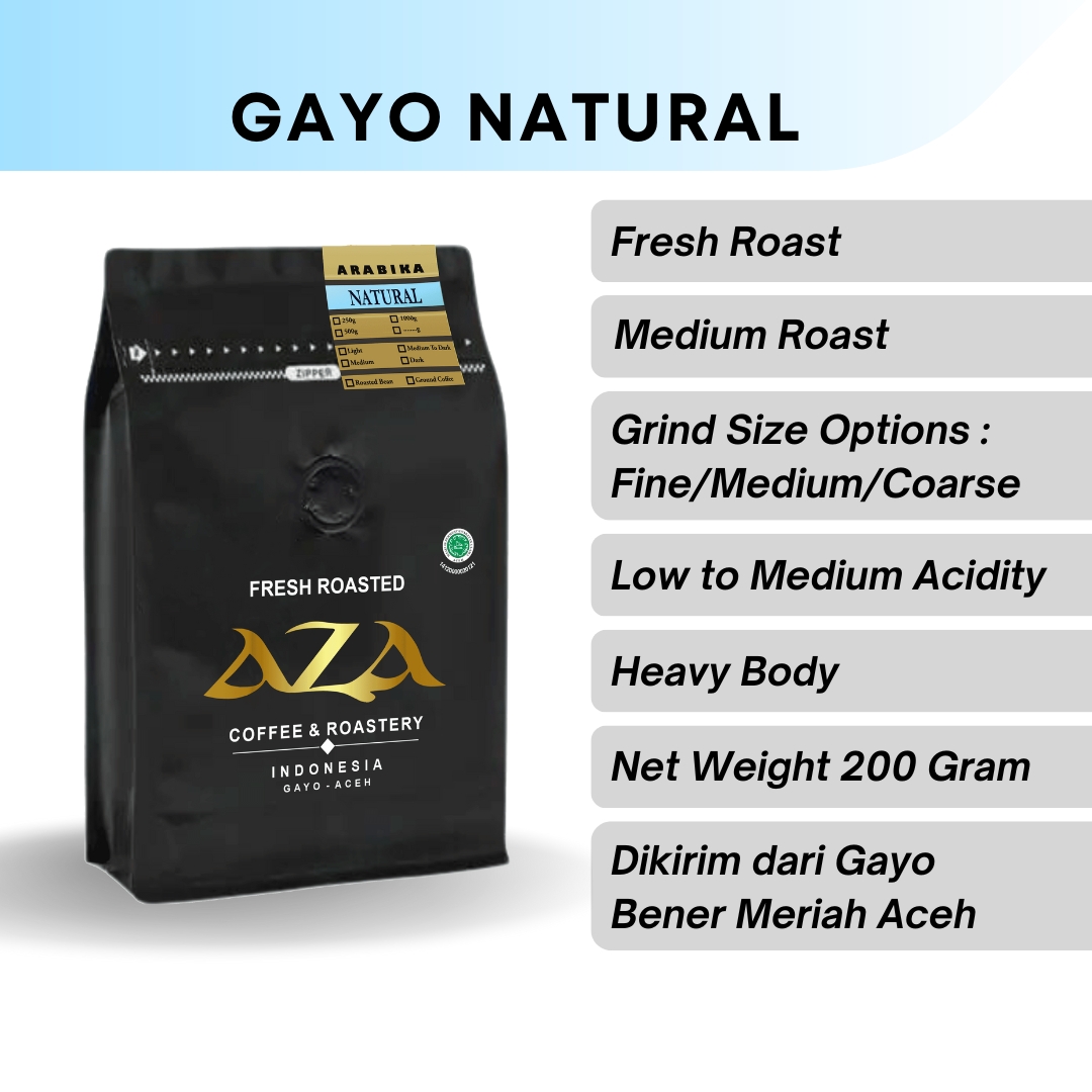 Kopi Arabica Gayo Aceh Natural Process Single Origin 200g Biji dan Bubuk Coffe Powder AZA Coffee Roast…