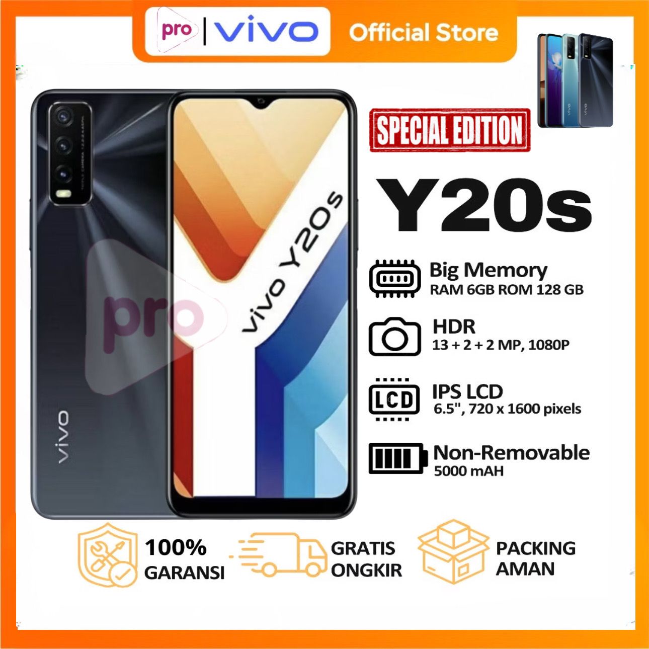 Vivo Y20S 8/256Gb 5000 Mah 6.51 Inches 1 Year Warranty Cheapest Smartphone Harga 815,000 rupiah*Gratis Ongkir