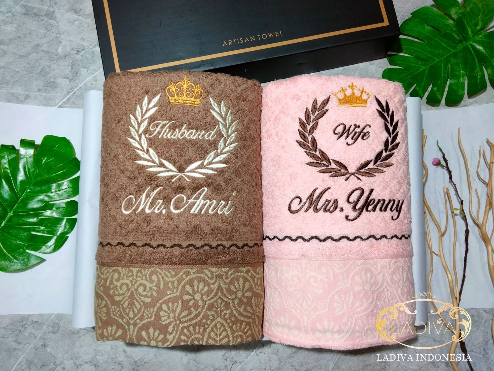 KADO COUPLE GIF SET - Handuk COUPLE TERRY PALMER Peace Lily Series + CUSTOM NAMA ( BORDIR ) + Exclusiv…