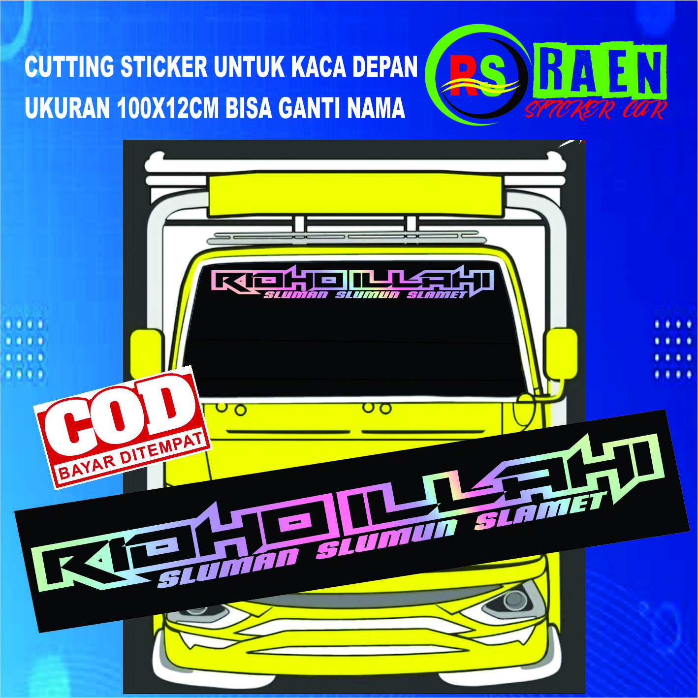 New Cutting Sticker Ridho Illahi for Front Glass of Trucks, Buses, Cars, Can Custom Your Favorite Name, Best Selling Harga 17,100 Ringgit*Penghantaran Percuma