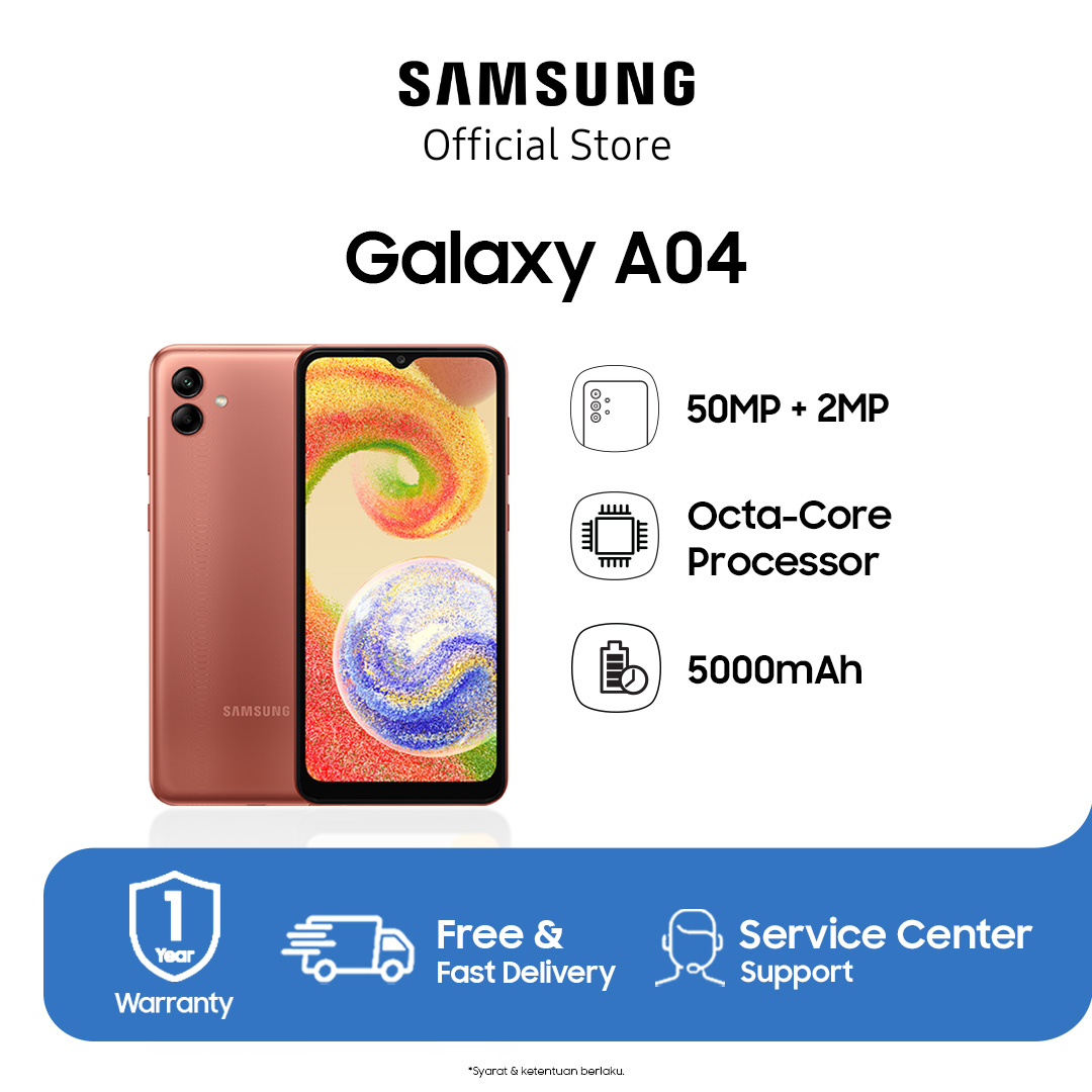  daftar harga dan spesifikasi hp android	 0% Paylater Samsung Galaxy A04 4/64Gb, 50Mp Kamera, Baterai 5000Mah, Handphone Android Dengan Proses 	