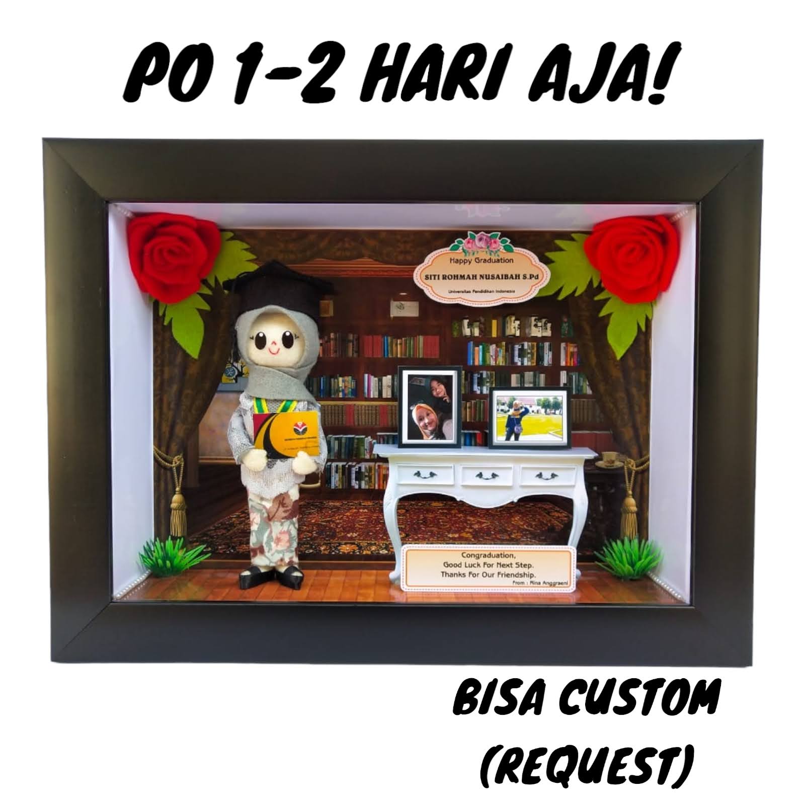 Kado Unik Untuk Wisuda Perempuan Bonekaflanelku Frame 3D 21x30 Cm