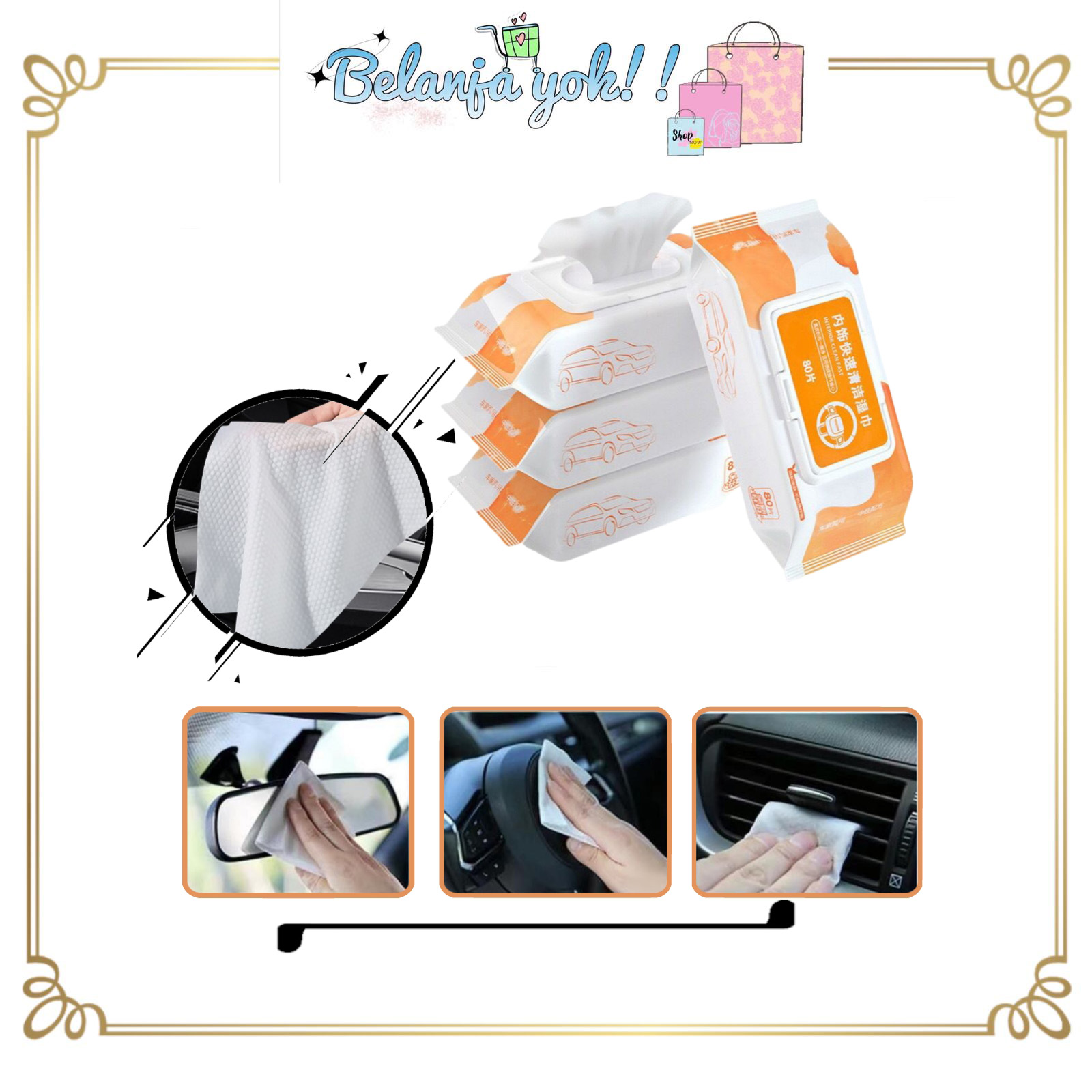 BY347 Tisu Basah Pembersih Interior Mobil Wipes Car Interior Harga 7,500 rupiah*Gratis Ongkir
