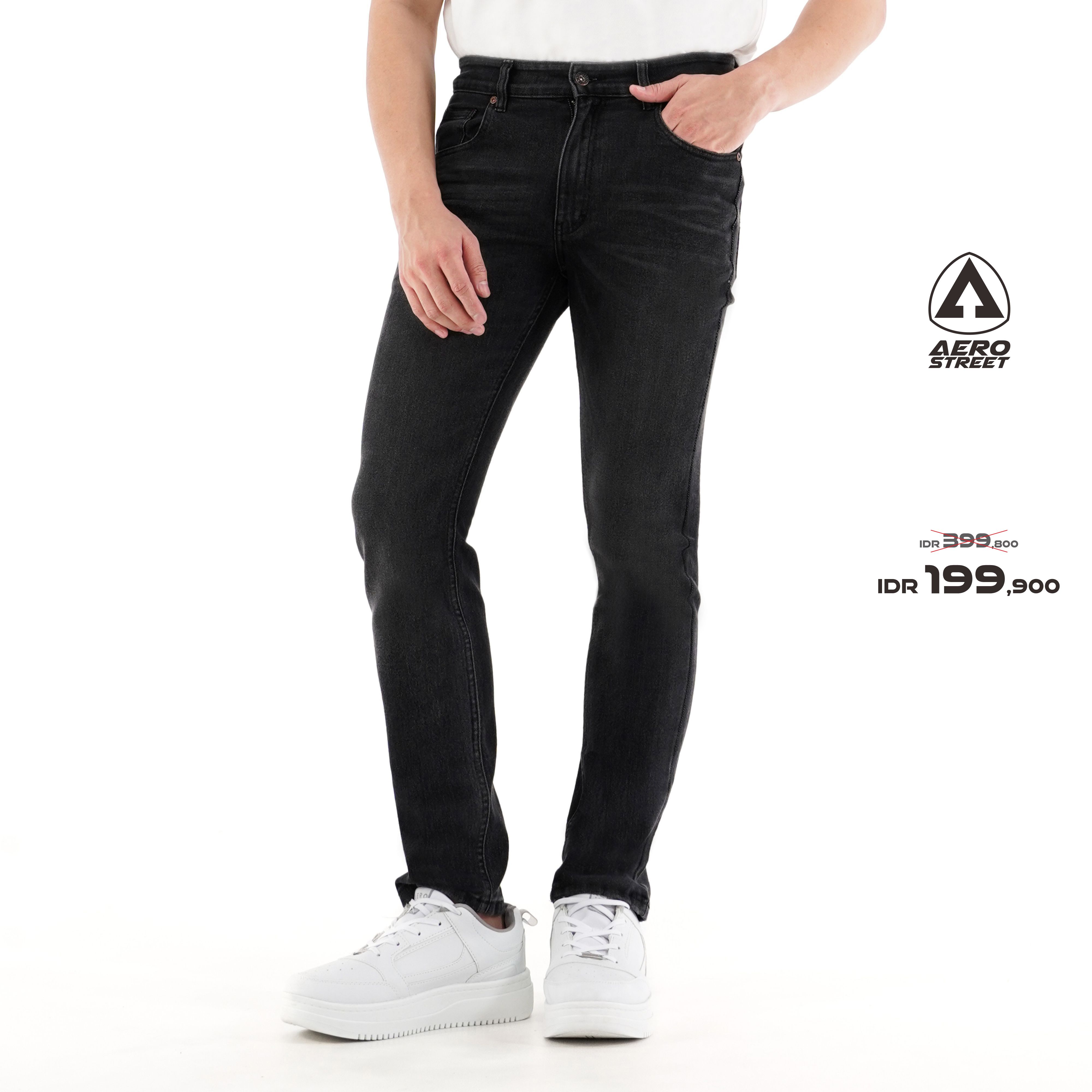 Aerostreet  Slim Fit Jeans Stanley Black Washed Man IF100 - Merek Aerostreet Harga 199,900 rupiah*Gratis Ongkir