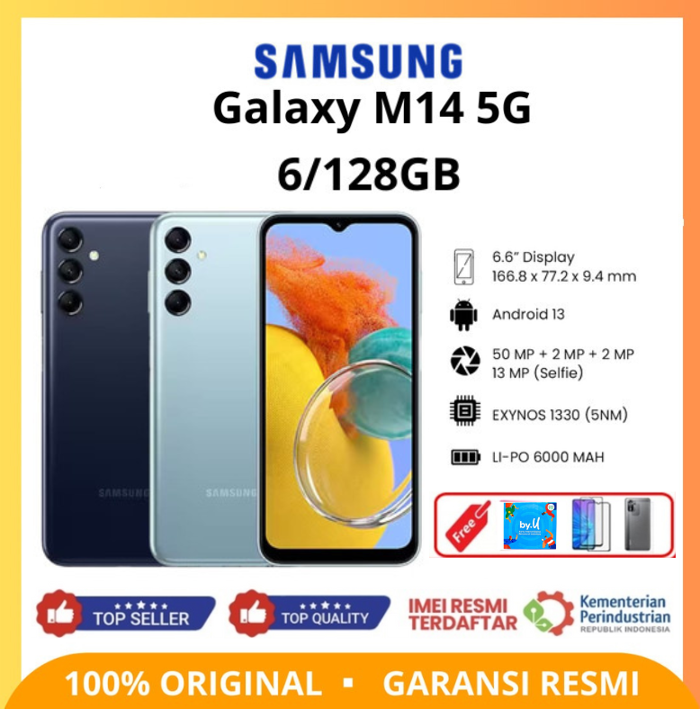 PROMO !!! Samsung Galaxy M14 5G RAM 6/128 GB Fullshet - Free Sim Card Harga 1,700,000 rupiah*Gratis Ongkir