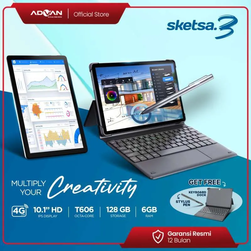 Advan Tab Sketsa 3 10.1” HD IPS 128GB+RAM 6GB Tiger T606 Android Harga 2,399,000 rupiah*Gratis Ongkir