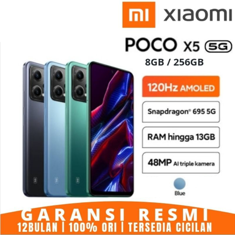 POCO X5 5G Smartphone 8GB/256GB RAM Tinggi 120Hz AMOLED Snapdragon 695 48MP Triple Kamera - Biru Garansi Resmi Harga 3,088,888 rupiah*Gratis Ongkir