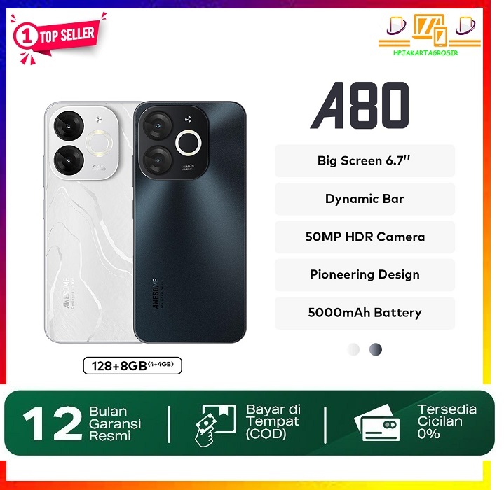 Itel A80 Cellphone 4+4/128Gb Memory - 50Mp Super Hdr Camera - Pioneering Design - 6.7 Inch Punch Hole with Dynamic Bar - 5000Mah Battery with Type C - Octa-Core Processor Harga 925,000 rupiah*Gratis Ongkir