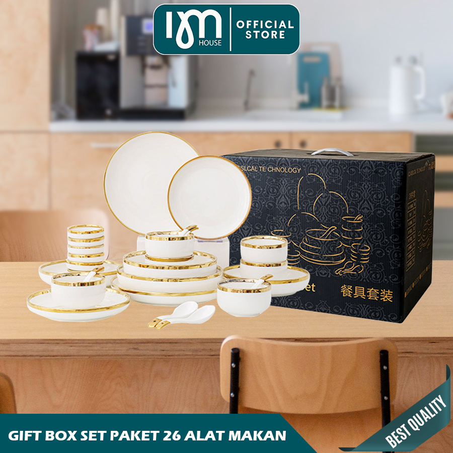 Inmindhouse - Elegant Gold List Ceramic Plate Set for 2-6 People Complete 9-26 Pcs/