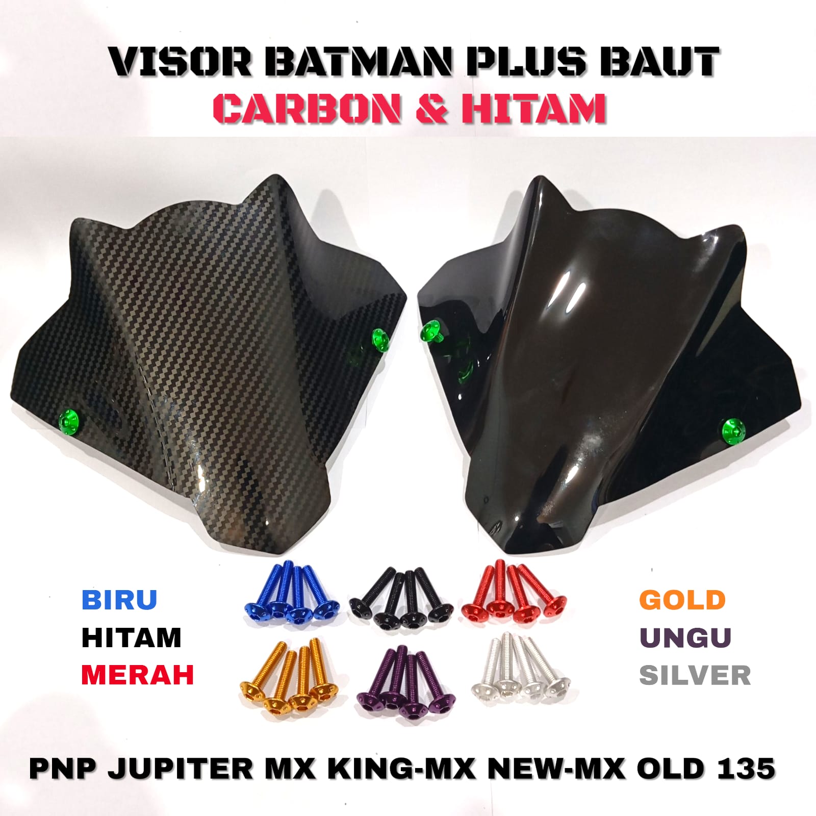 Visor Jupiter Mx King Mx New Mx Old Model Batman Carbon & Black Acrylic Material Plus Imported Cnc Visor Bolts Hrg55 Harga 20,000 rupiah*Gratis Ongkir