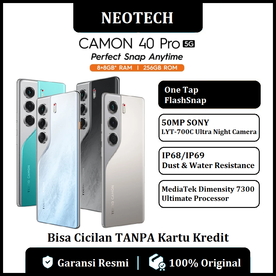 Tecno Camon 40 Pro 5g (8GB/12GB + 256GB) -it supports installment without credit card-1 year official warranty-cheap hp (kredivo, Laz pay later, it's available for cod, ovo, original) Giá 3,898,000 Đồng*Miễn phí vận chuyển