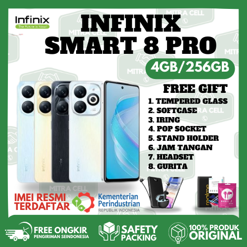 INFINIX SMART 8 PRO RAM 4GB + ROM 256GB FULLSET ORIGINIAL GARANSI Giá 1,316,000 Đồng*Miễn phí vận chuyển