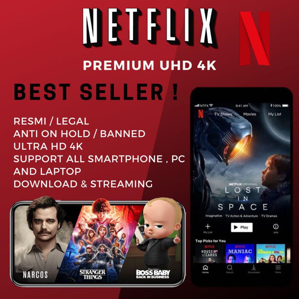 Netflix Premium BESTFLIX UHD 4K 1 Bulan Garansi Anti Limit Screen Harga 27,900 rupiah*Gratis Ongkir