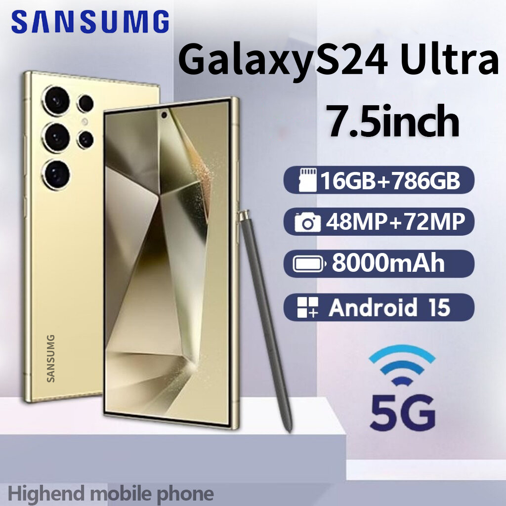 【Flash sale】new newest HP Samsumg Galaxy S24 + ultra 5g 90Hz 7.5inch smartphone RAM 16GB/512GB 6800mAh HD handphone camera clearance Android phone S24 ultra promo new smartphone original official product promo warranty learning gaming phone cod Harga  949,000 Ringgit*Penghantaran Percuma