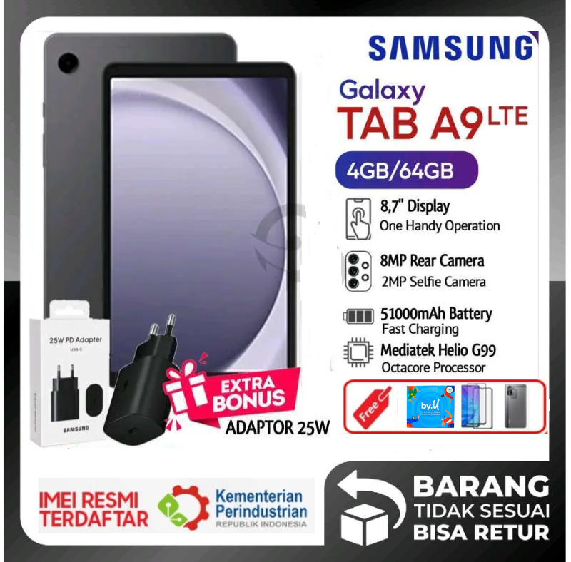 Samsung Galaxy Tab A9 LTE | WiFi Ram 4/64GB Helio G99 warranty-free adapter Harga  1,550,000 Ringgit*Penghantaran Percuma